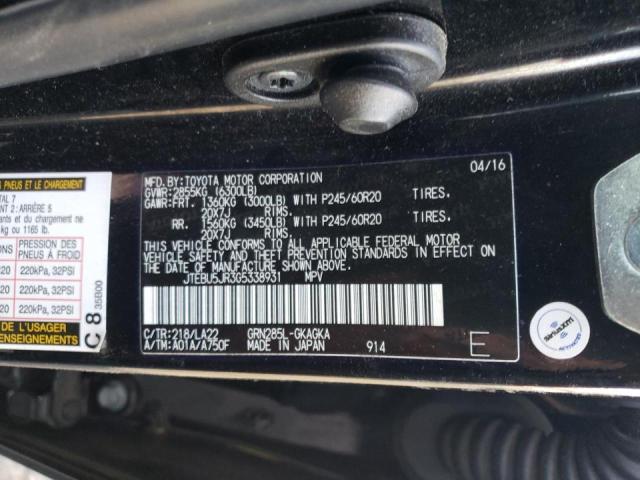Photo 10 from auction – 2016 TOYOTA 4RUNNER SR with VIN JTEBU5JR3G5338931