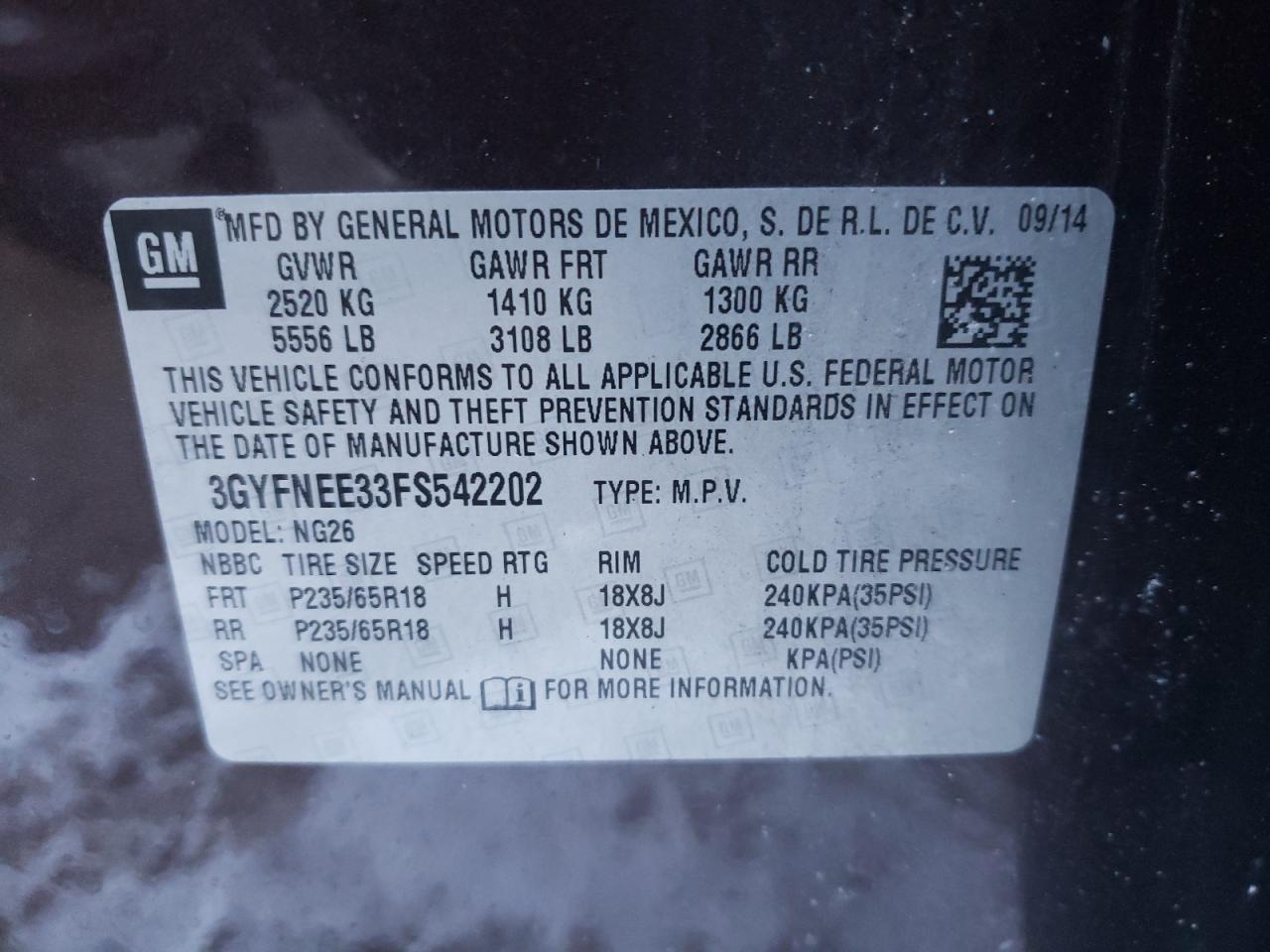 Photo 10 from auction – 2015 CADILLAC SRX LUXURY with VIN 3GYFNEE33FS542202