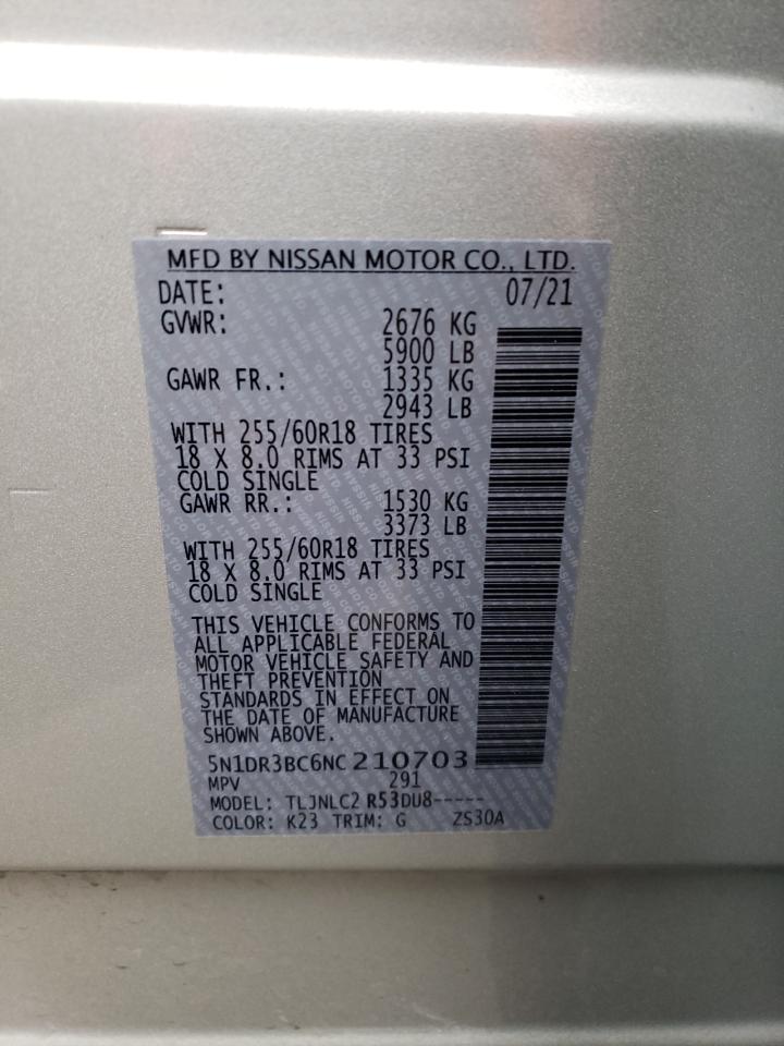 Photo 10 from auction – 2022 NISSAN PATHFINDER with VIN 5N1DR3BC6NC210703