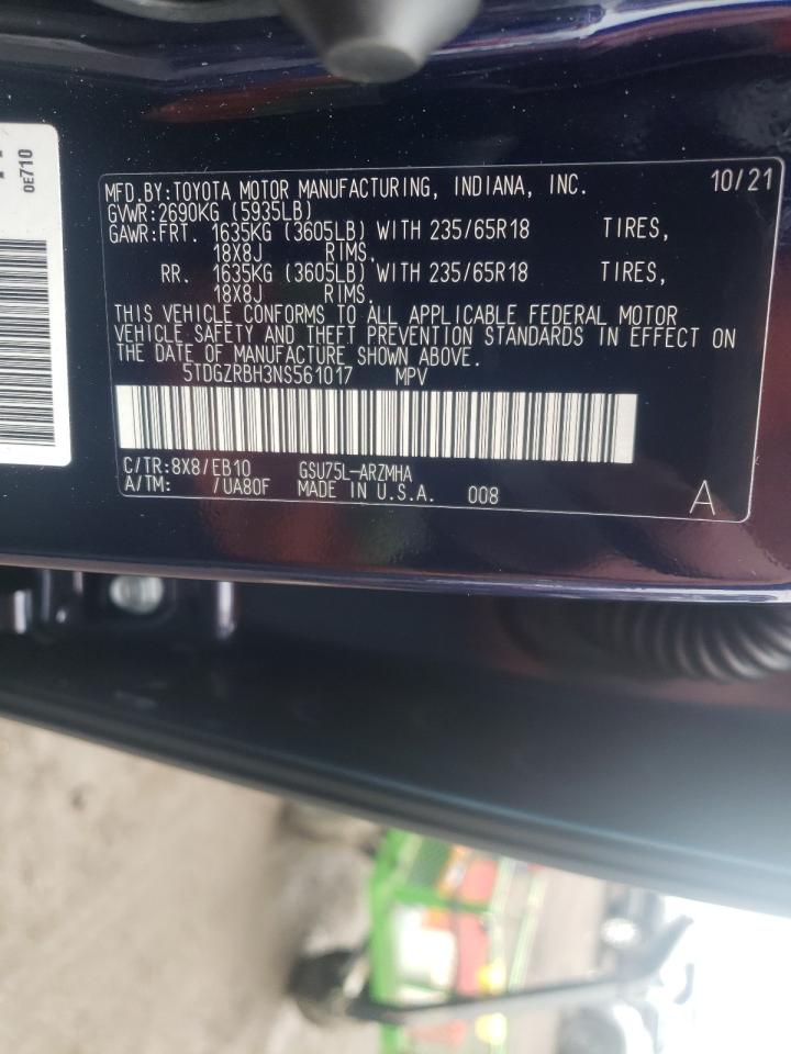 Photo 10 from auction – 2022 TOYOTA HIGHLANDER with VIN 5TDGZRBH3NS561017