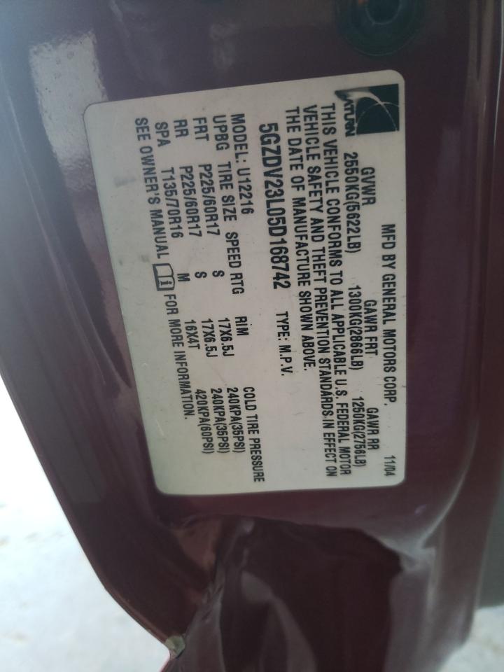 Photo 10 from auction – 2005 SATURN RELAY 3 with VIN 5GZDV23L05D168742