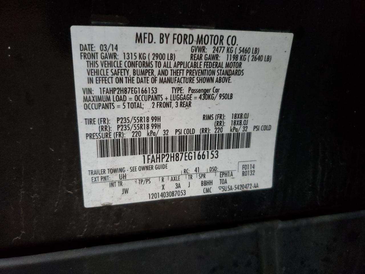 Photo 10 from auction – 2014 FORD TAURUS SEL with VIN 1FAHP2H87EG166153