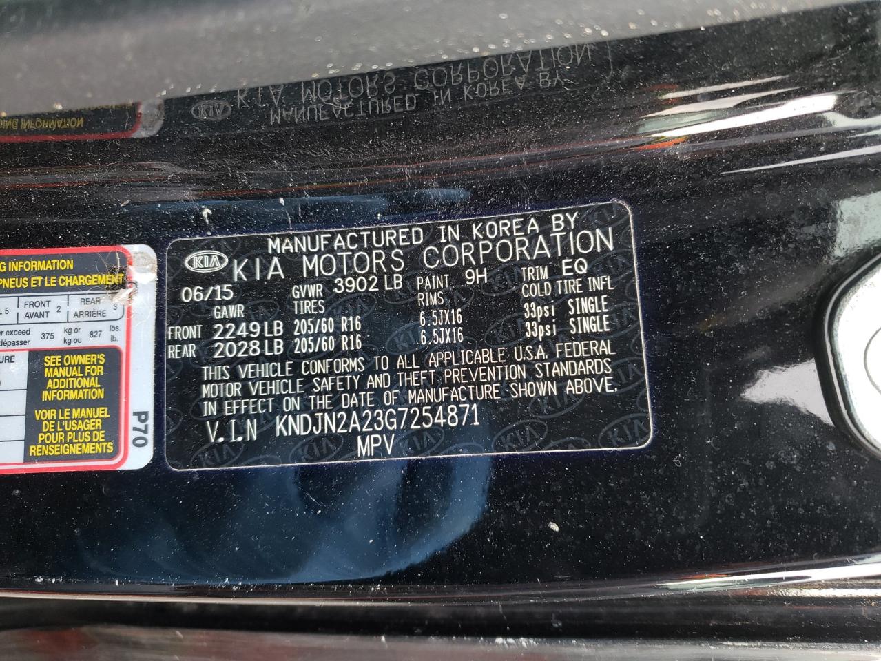 Photo 10 from auction – 2016 KIA SOUL with VIN KNDJN2A23G7254871