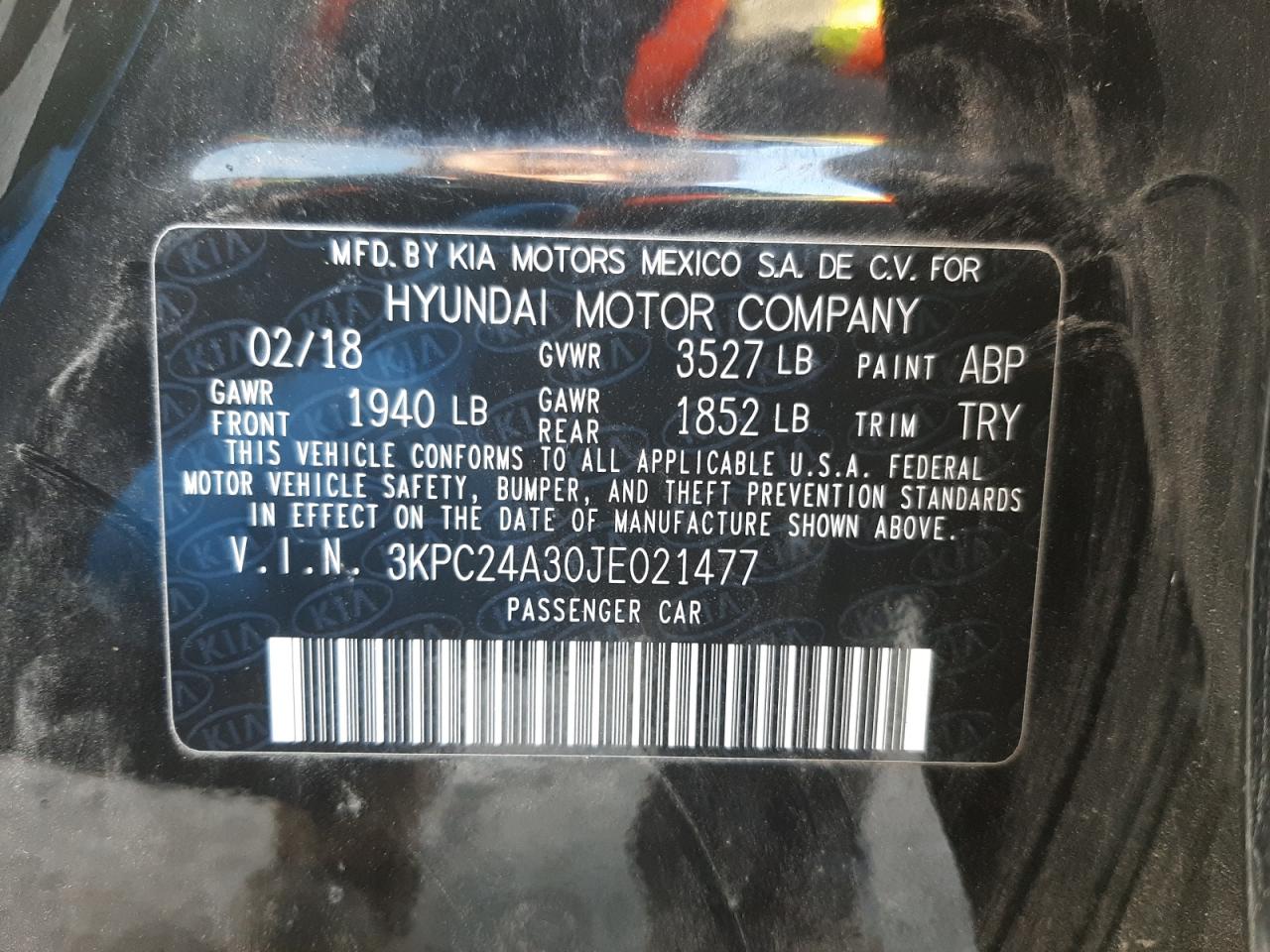 Photo 10 from auction – 2018 HYUNDAI ACCENT SE with VIN 3KPC24A30JE021477