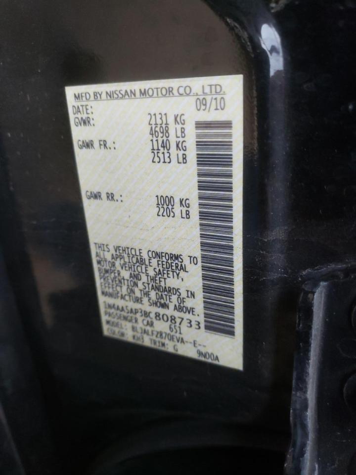 Photo 10 from auction – 2011 NISSAN MAXIMA S with VIN 1N4AA5AP3BC808733