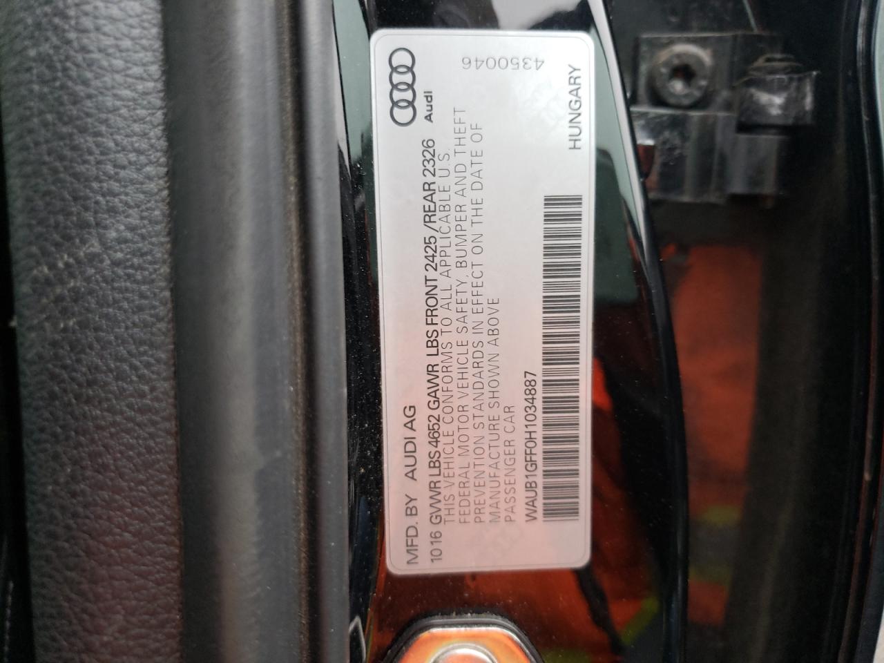 Photo 10 from auction – 2017 AUDI S3 PREMIUM with VIN WAUB1GFF0H1034887