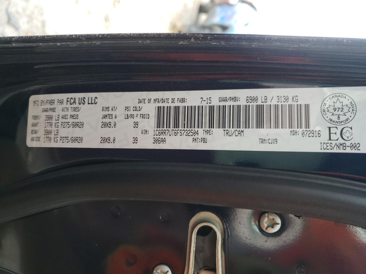 Photo 10 from auction – 2015 RAM 1500 SPORT with VIN 1C6RR7UT6FS732504