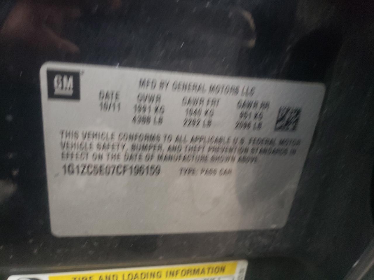 Photo 10 from auction – 2012 CHEVROLET MALIBU 1LT with VIN 1G1ZC5E07CF196159
