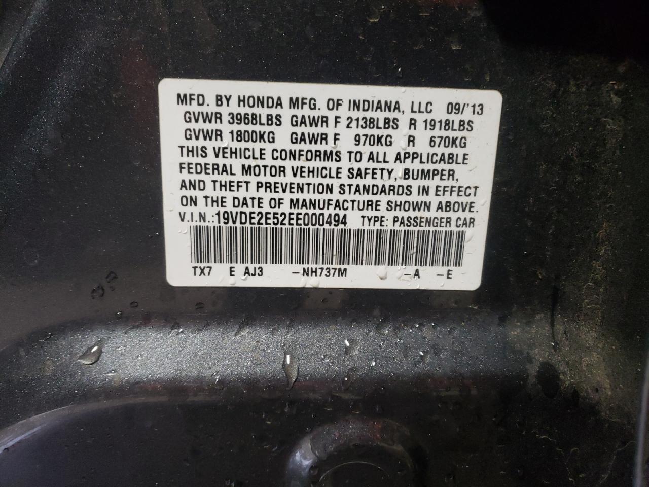 Photo 10 from auction – 2014 ACURA ILX 24 PRE with VIN 19VDE2E52EE000494