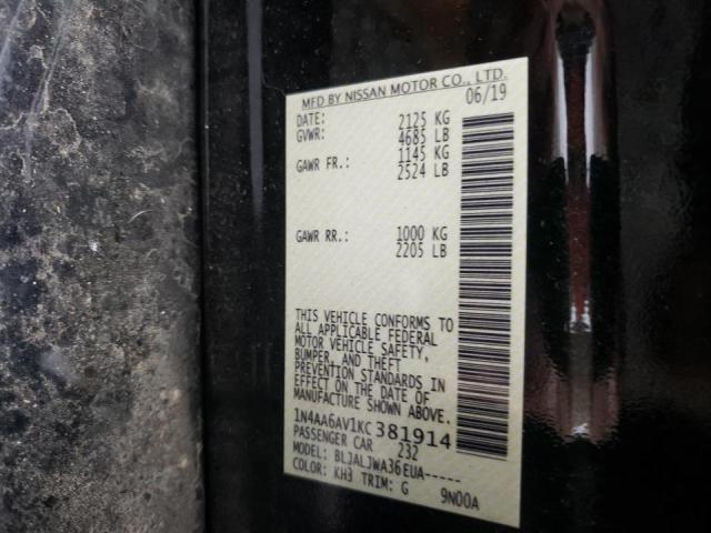 Photo 10 from auction – 2019 NISSAN MAXIMA S with VIN 1N4AA6AV1KC381914