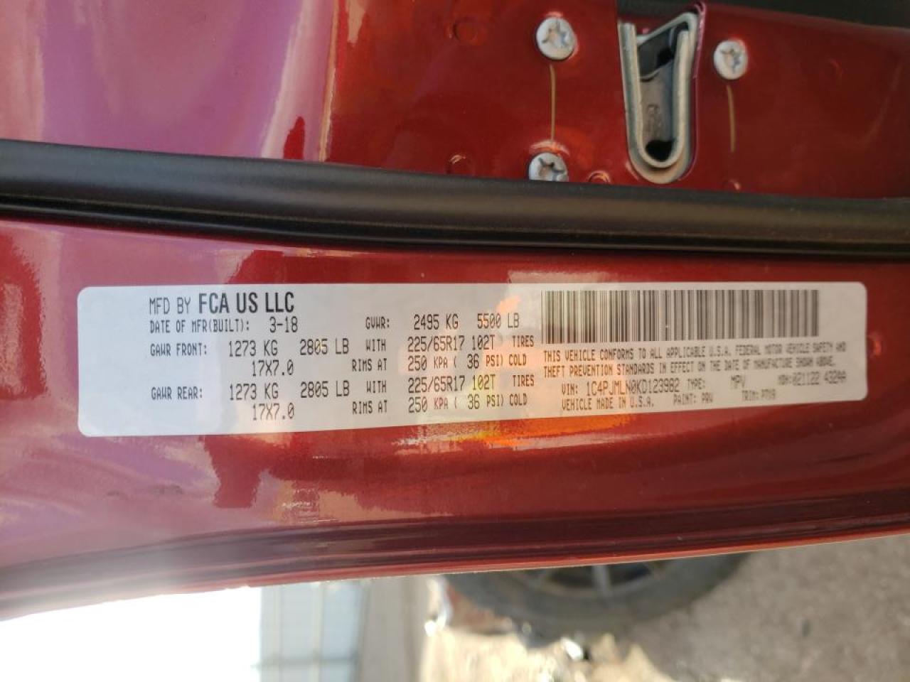 Photo 10 from auction – 2019 JEEP CHEROKEE L with VIN 1C4PJMLN0KD123982