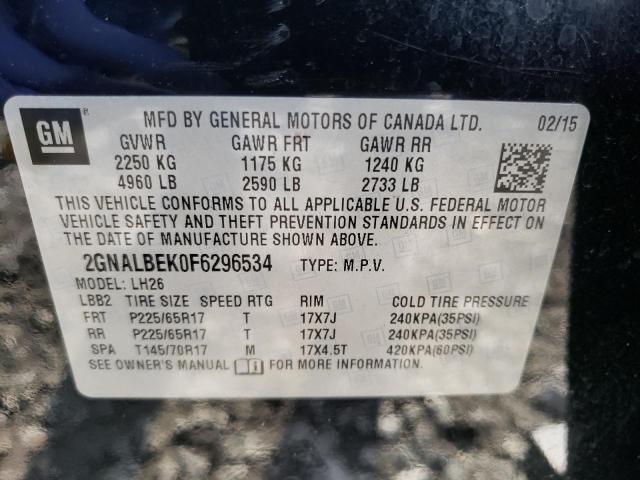 Photo 10 from auction – 2015 CHEVROLET EQUINOX LT with VIN 2GNALBEK0F6296534