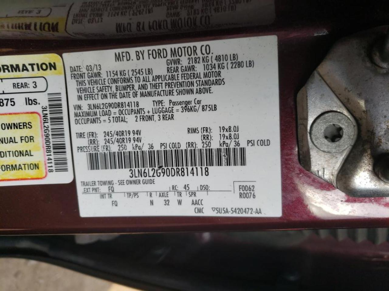 Photo 10 from auction – 2013 LINCOLN MKZ with VIN 3LN6L2G90DR814118