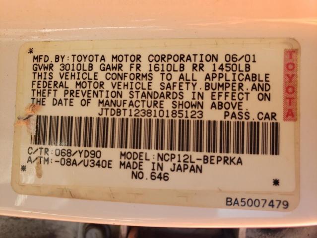 Photo 10 from auction – 2001 TOYOTA ECHO with VIN JTDBT123810185123