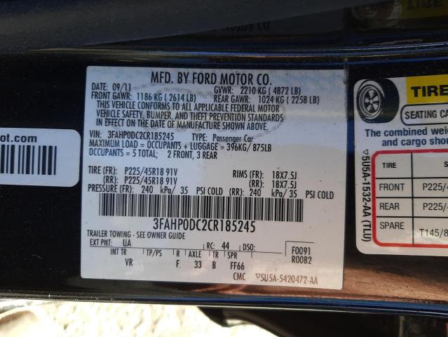 Photo 10 from auction – 2012 FORD FUSION SPO with VIN 3FAHP0DC2CR185245