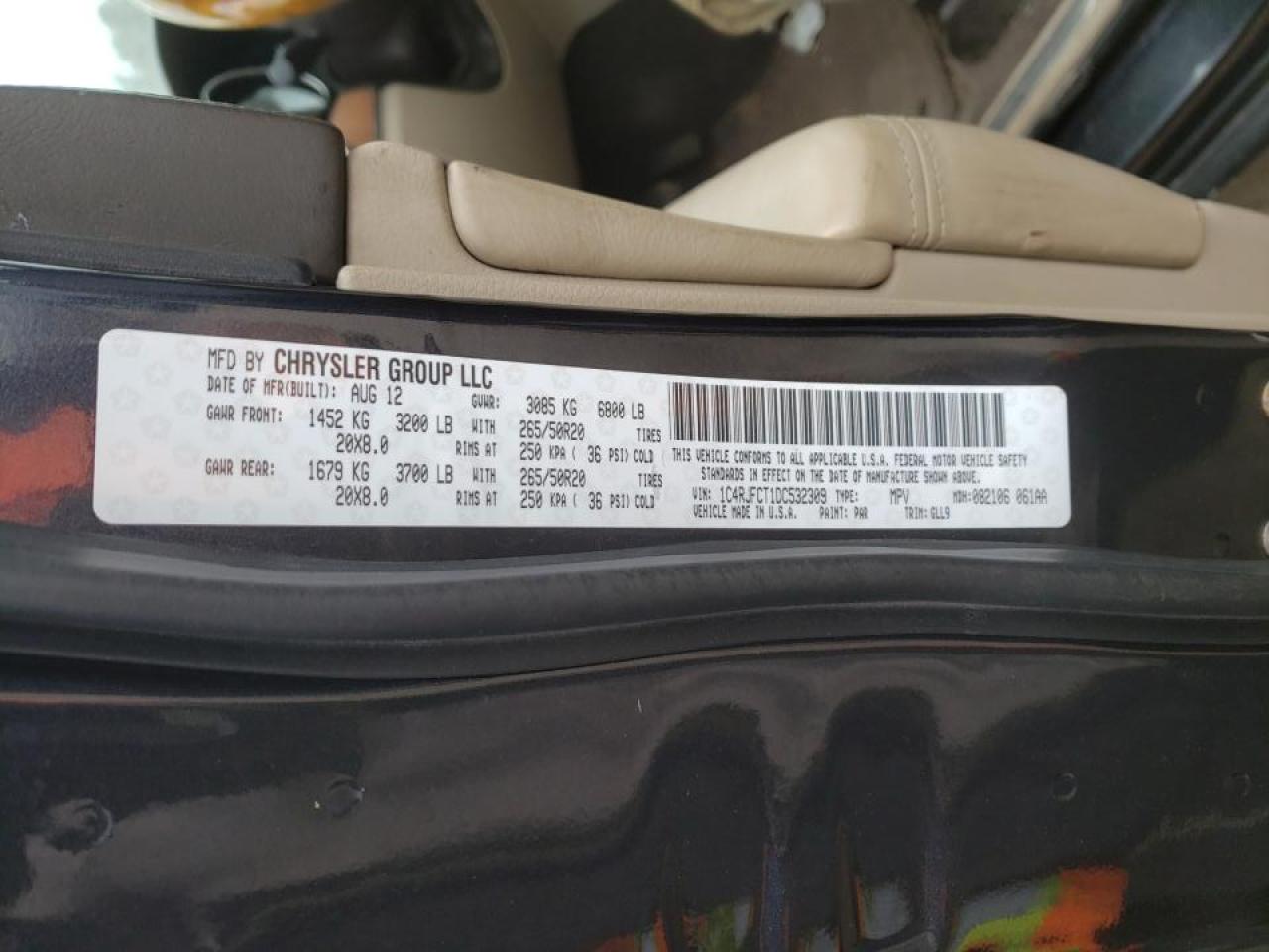 Photo 10 from auction – 2013 JEEP GRAND CHER with VIN 1C4RJFCT1DC532309