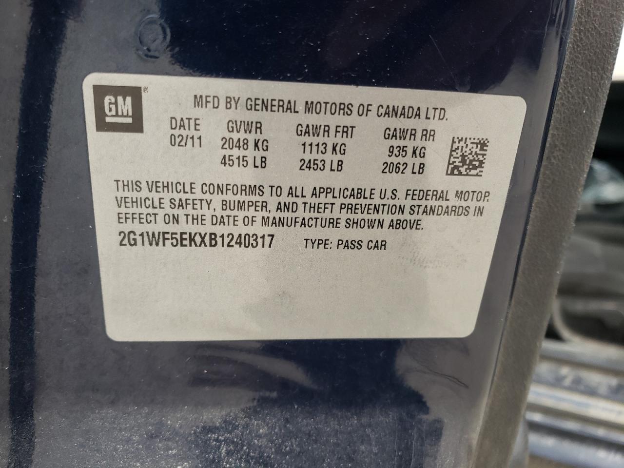Photo 10 from auction – 2011 CHEVROLET IMPALA LS with VIN 2G1WF5EKXB1240317