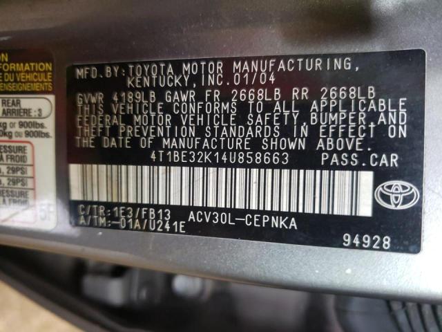 Photo 10 from auction – 2004 TOYOTA CAMRY LE with VIN 4T1BE32K14U858663