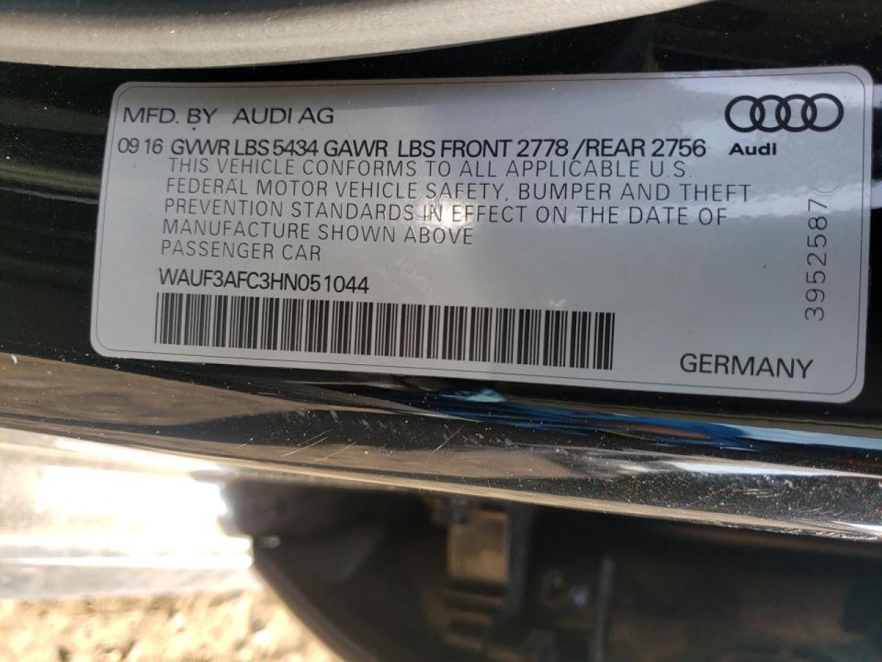 Photo 10 from auction – 2017 AUDI A6 COMPETI with VIN WAUF3AFC3HN051044