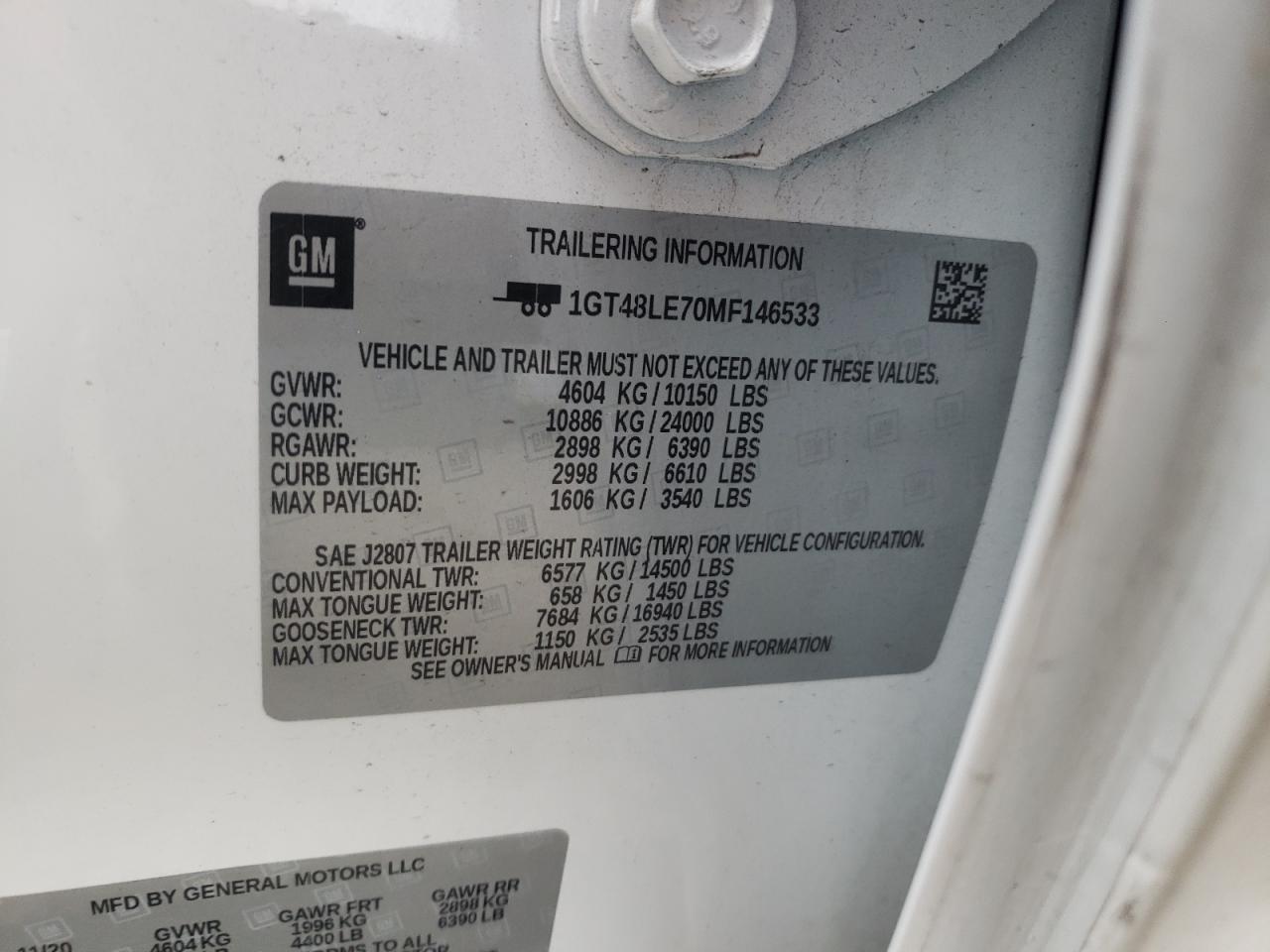 Photo 10 from auction – 2021 GMC SIERRA C25 with VIN 1GT48LE70MF146533