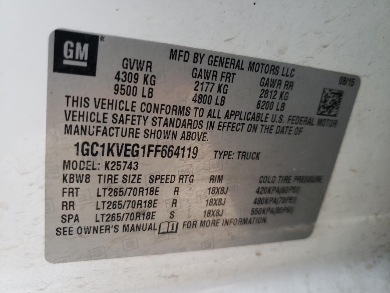 Photo 10 from auction – 2015 CHEVROLET SILVERADO with VIN 1GC1KVEG1FF664119