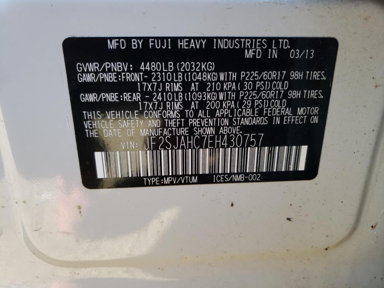 Photo 10 from auction – 2014 SUBARU FORESTER 2 with VIN JF2SJAHC7EH430757