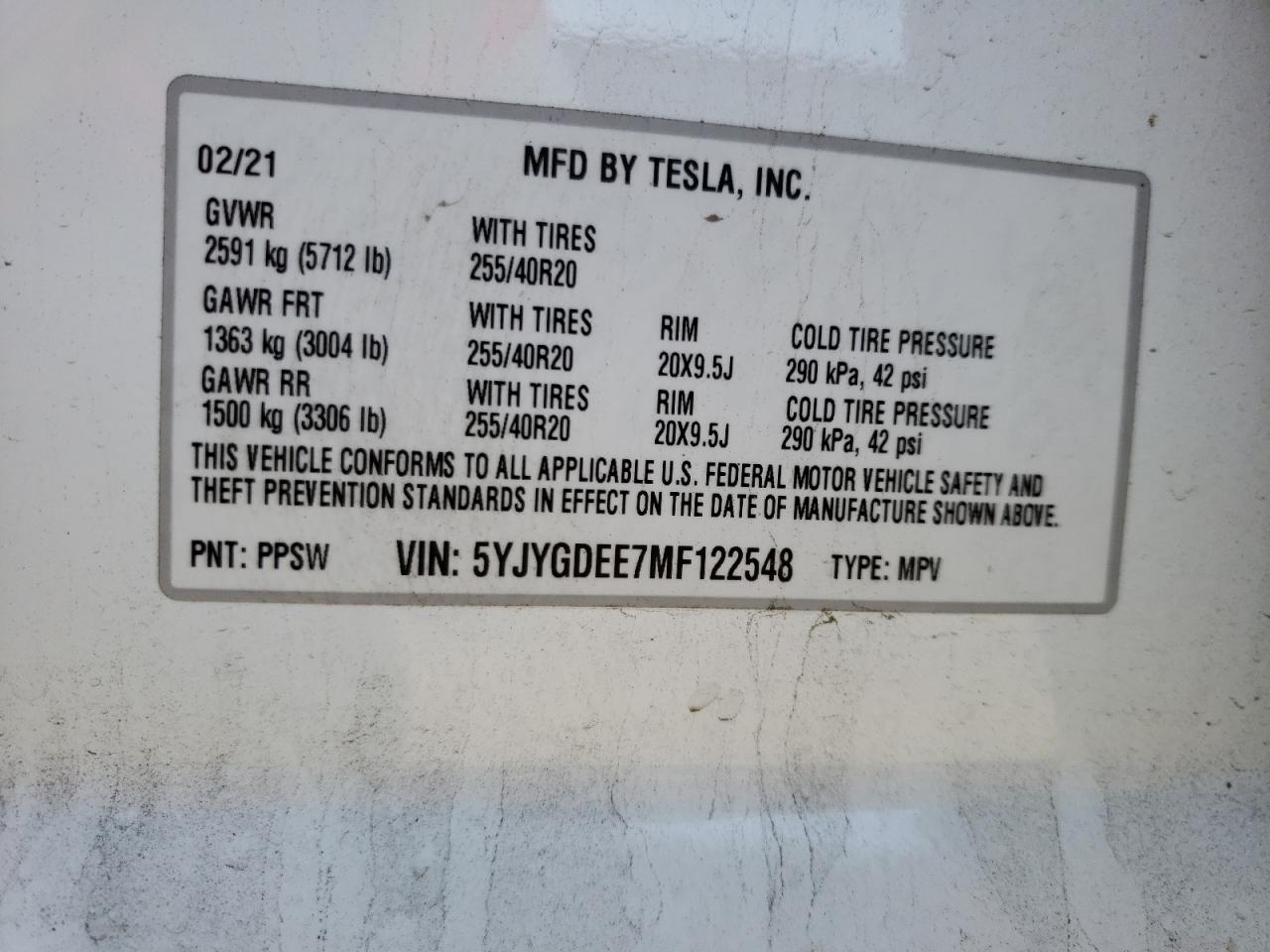 صورة رقم 10 من المزاد - 2021 TESLA MODEL Y مع VIN 5YJYGDEE7MF122548