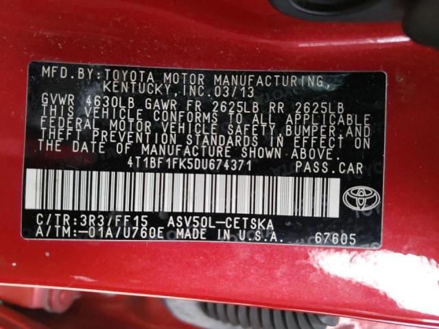 Photo 10 from auction – 2013 TOYOTA CAMRY L with VIN 4T1BF1FK5DU674371