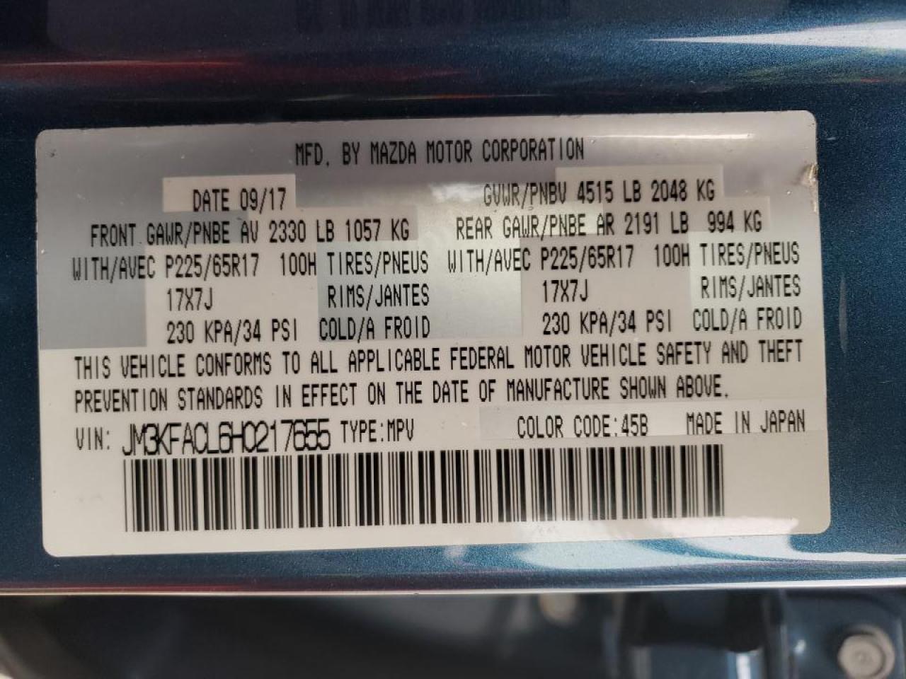 Photo 10 from auction – 2017 MAZDA CX-5 TOURI with VIN JM3KFACL6H0217655