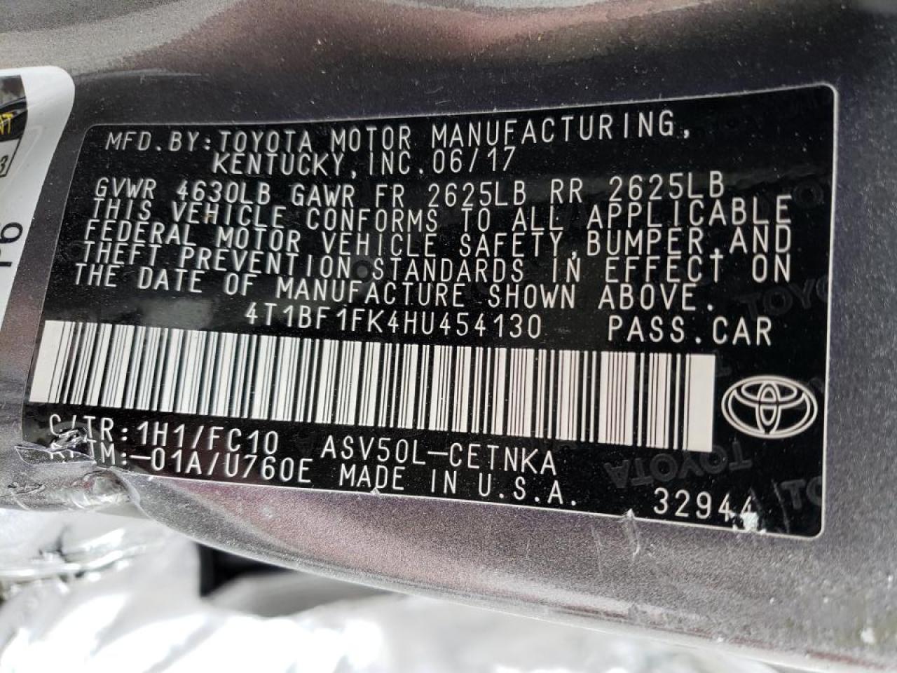 Photo 10 from auction – 2017 TOYOTA CAMRY LE with VIN 4T1BF1FK4HU454130
