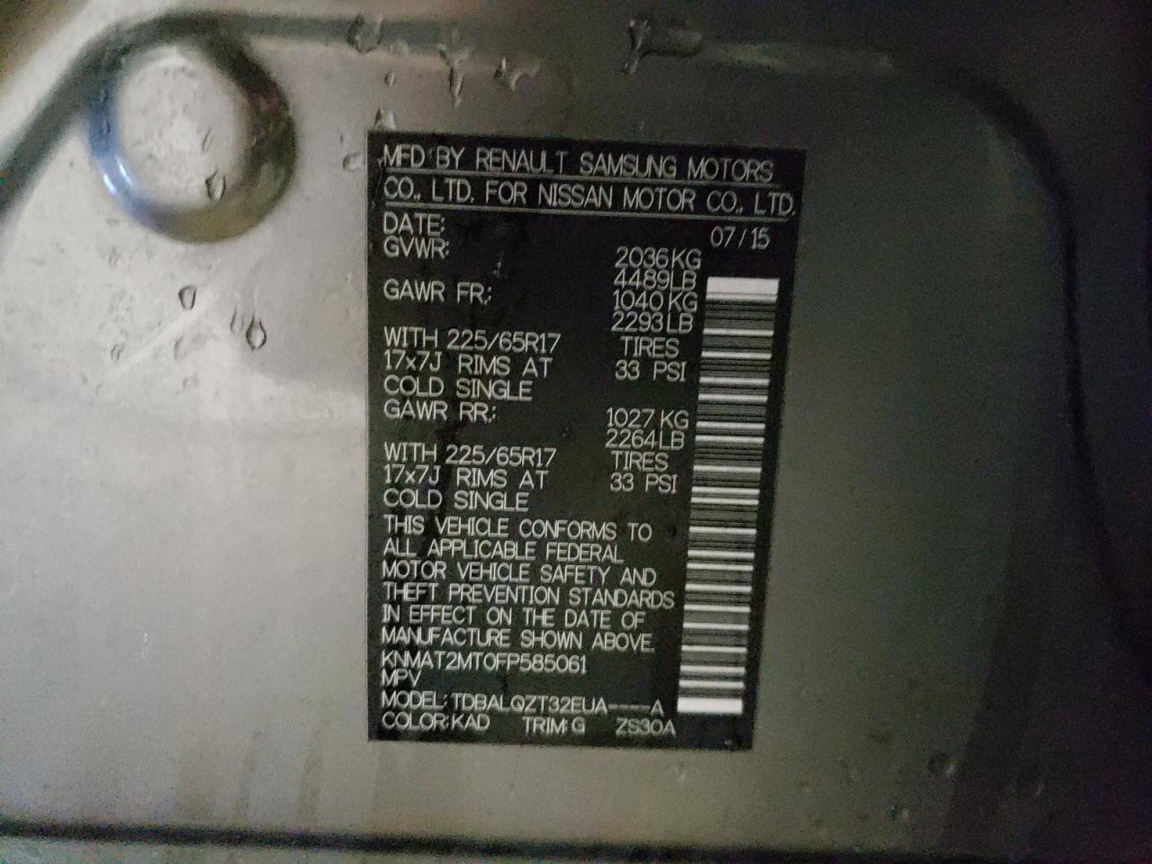 Photo 10 from auction – 2015 NISSAN ROGUE S with VIN KNMAT2MT0FP585061
