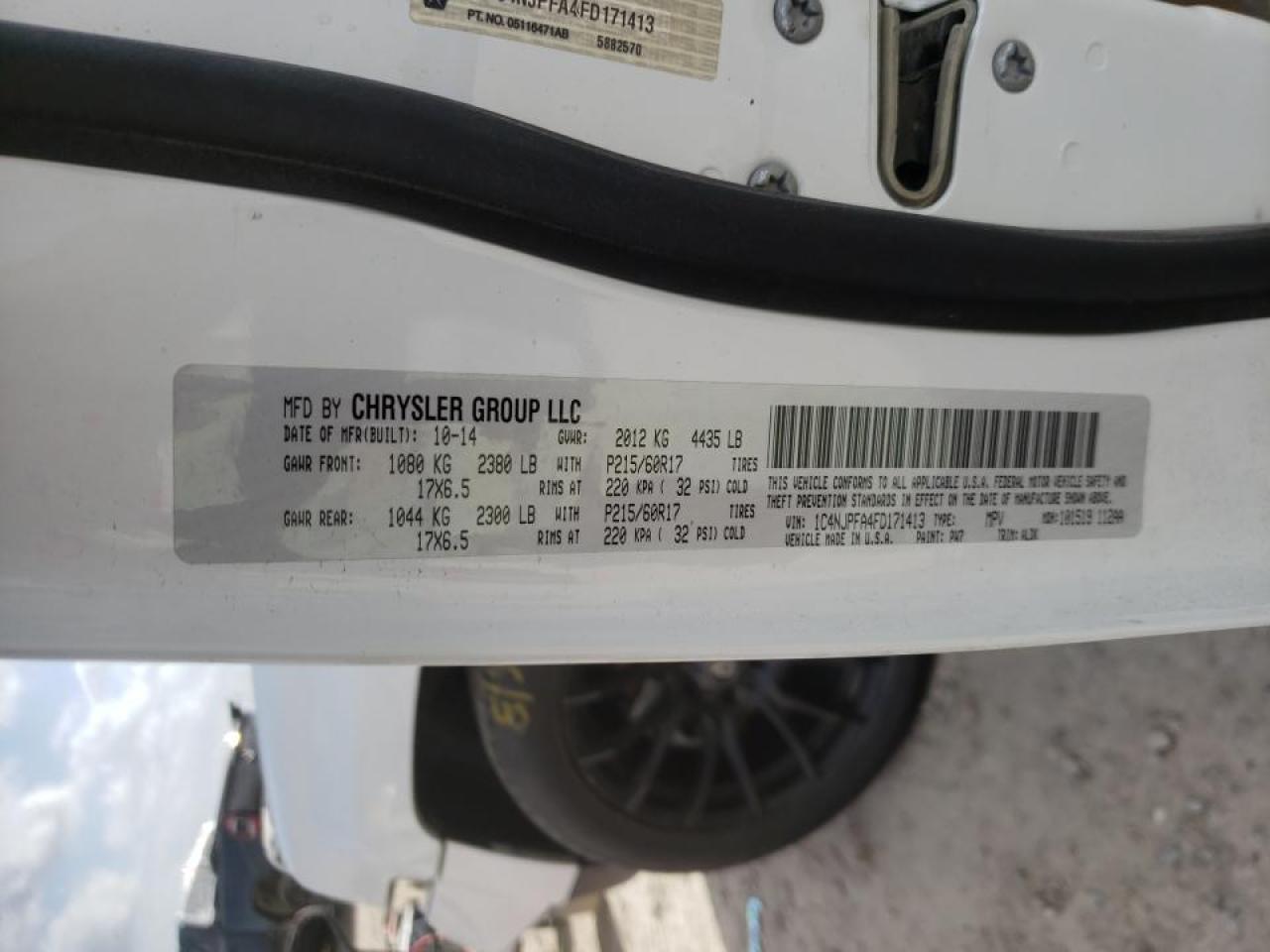 Photo 10 from auction – 2015 JEEP PATRIOT LA with VIN 1C4NJPFA4FD171413