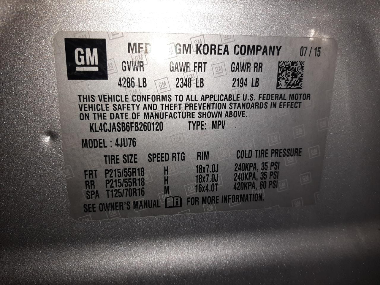 Photo 10 from auction – 2015 BUICK ENCORE with VIN KL4CJASB6FB260120