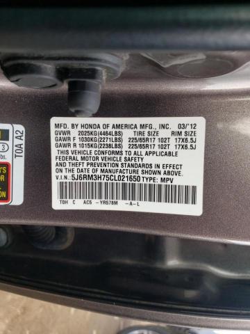 Photo 10 from auction – 2012 HONDA CR-V EXL with VIN 5J6RM3H75CL021650