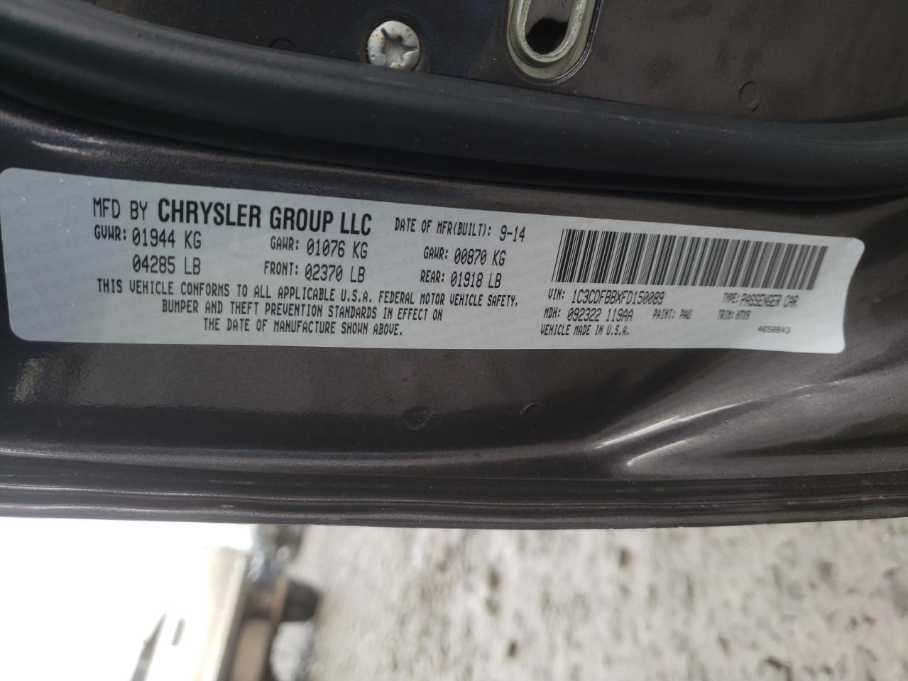 Photo 10 from auction – 2015 DODGE DART SXT with VIN 1C3CDFBBXFD150089