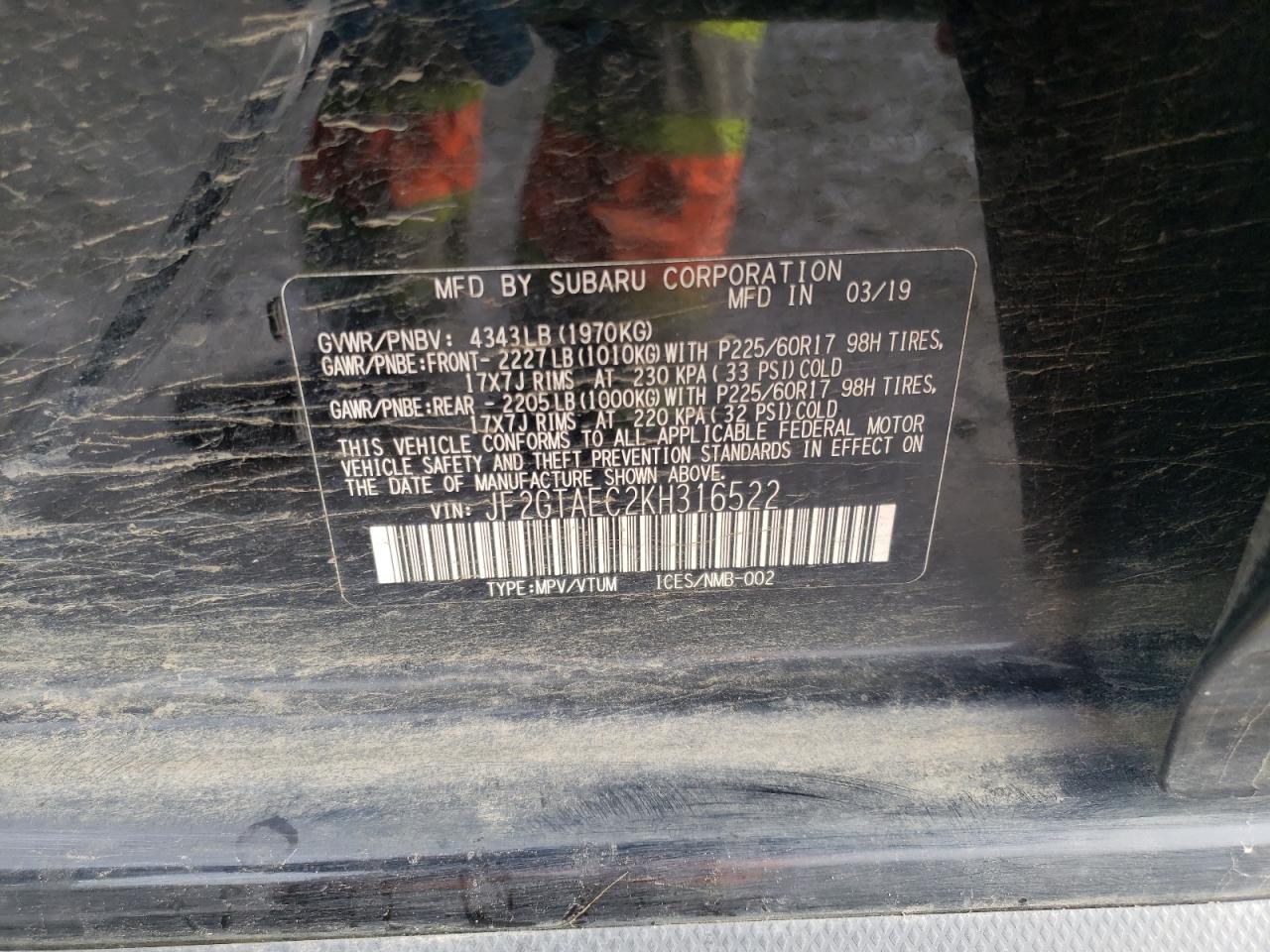 Photo 20 from auction – 2019 SUBARU CROSSTREK with VIN JF2GTAEC2KH316522