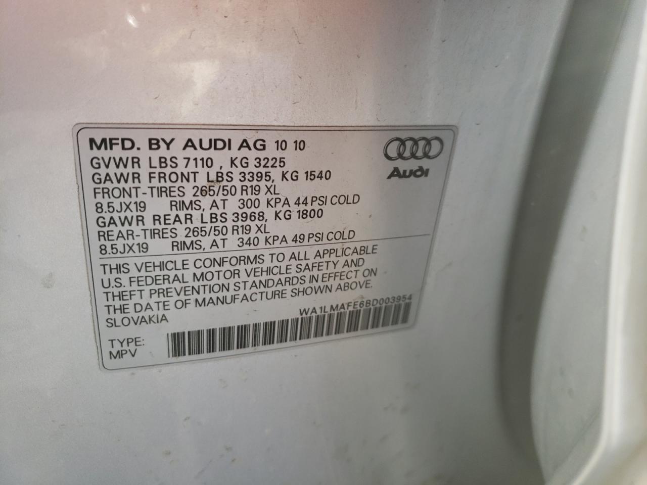 Photo 10 from auction – 2011 AUDI Q7 PREMIUM with VIN WA1LMAFE6BD003954