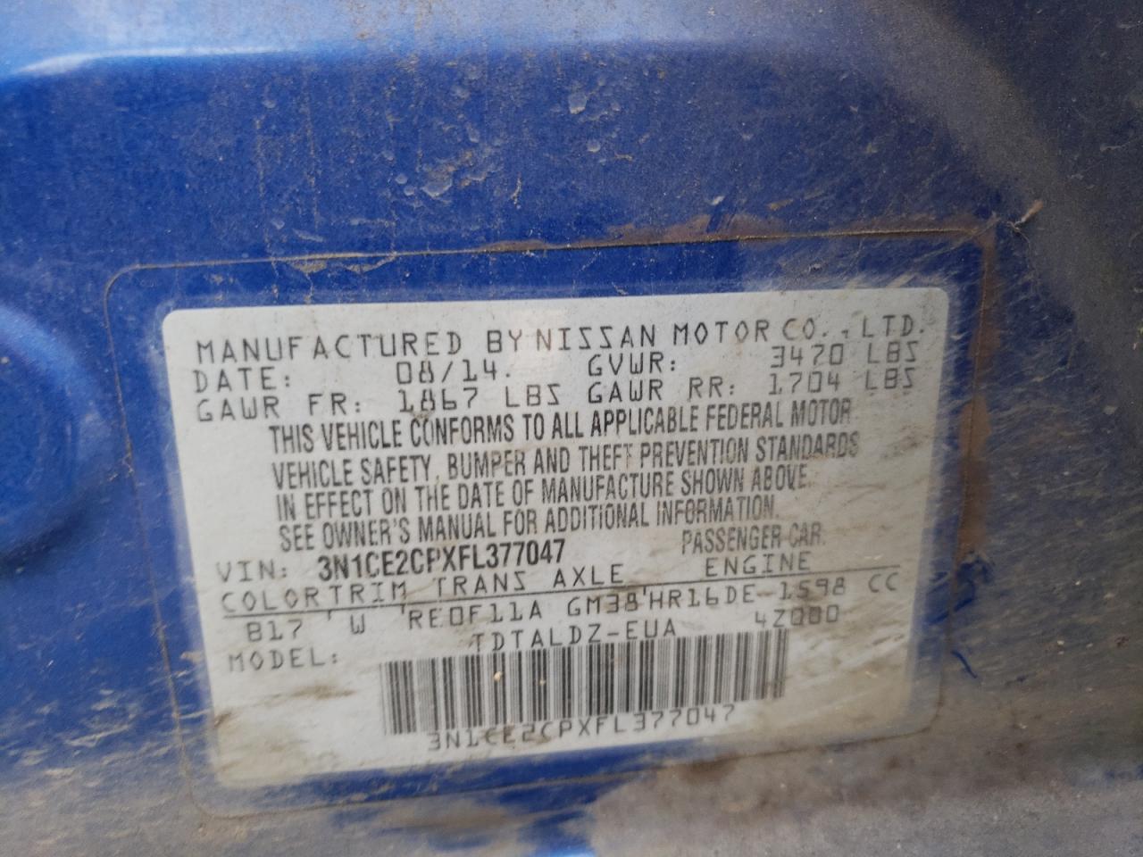 Photo 10 from auction – 2015 NISSAN VERSA NOTE with VIN 3N1CE2CPXFL377047