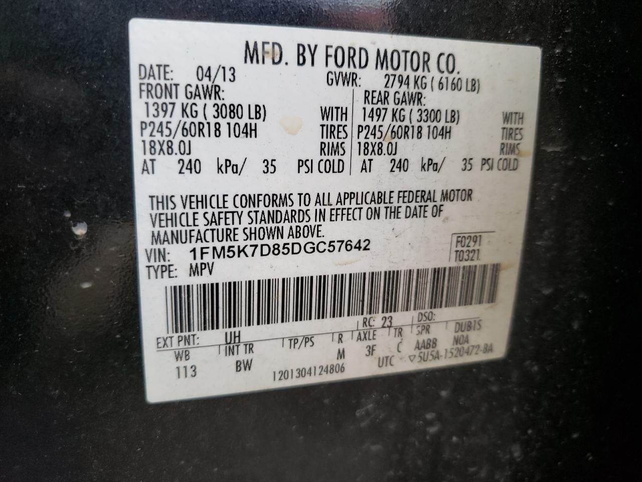 Photo 10 from auction – 2013 FORD EXPLORER X with VIN 1FM5K7D85DGC57642
