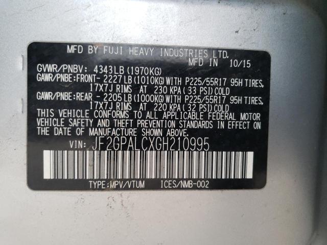 Photo 10 from auction – 2016 SUBARU CROSSTREK with VIN JF2GPALCXGH210995