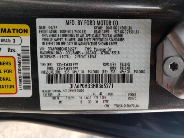 Photo 10 from auction – 2017 FORD FUSION SE with VIN 3FA6P0HD3HR365271