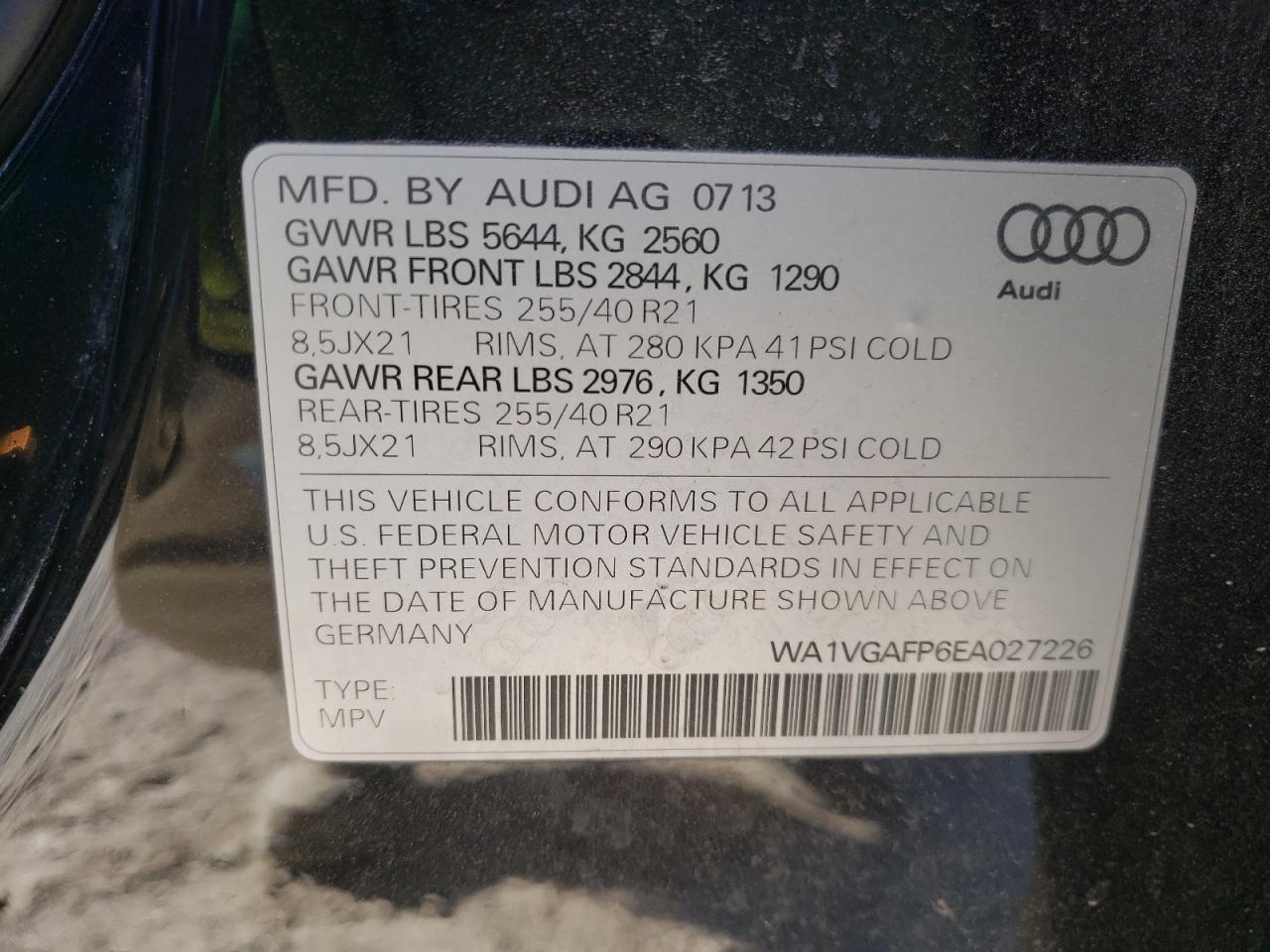 Photo 10 from auction – 2014 AUDI SQ5 PRESTI with VIN WA1VGAFP6EA027226