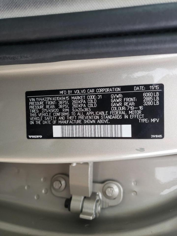 Photo 10 from auction – 2016 VOLVO XC90 T6 with VIN YV4A22PK4G1049415