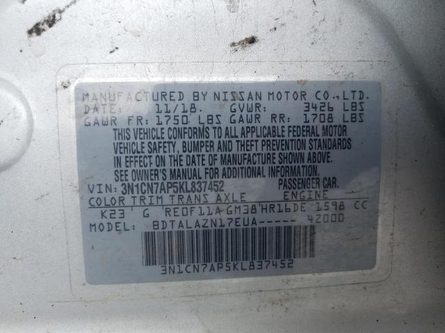 Photo 10 from auction – 2019 NISSAN VERSA S with VIN 3N1CN7AP5KL837452