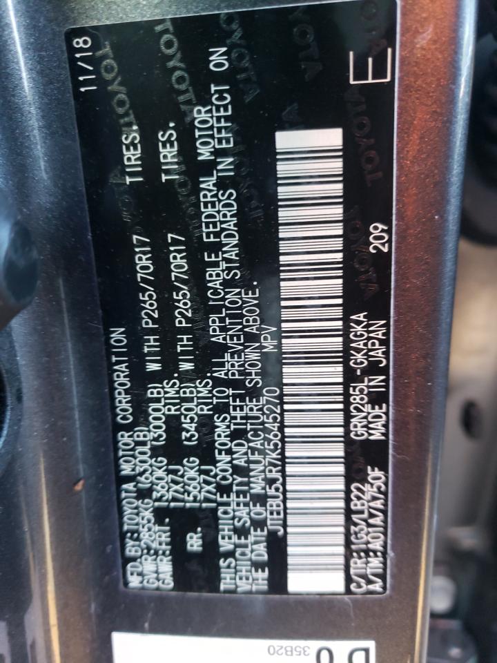 Photo 10 from auction – 2019 TOYOTA 4RUNNER SR with VIN JTEBU5JR7K5645270