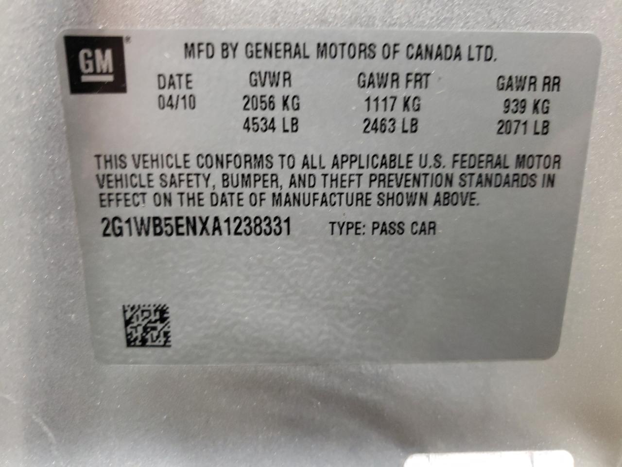 Photo 10 from auction – 2010 CHEVROLET IMPALA LT with VIN 2G1WB5ENXA1238331