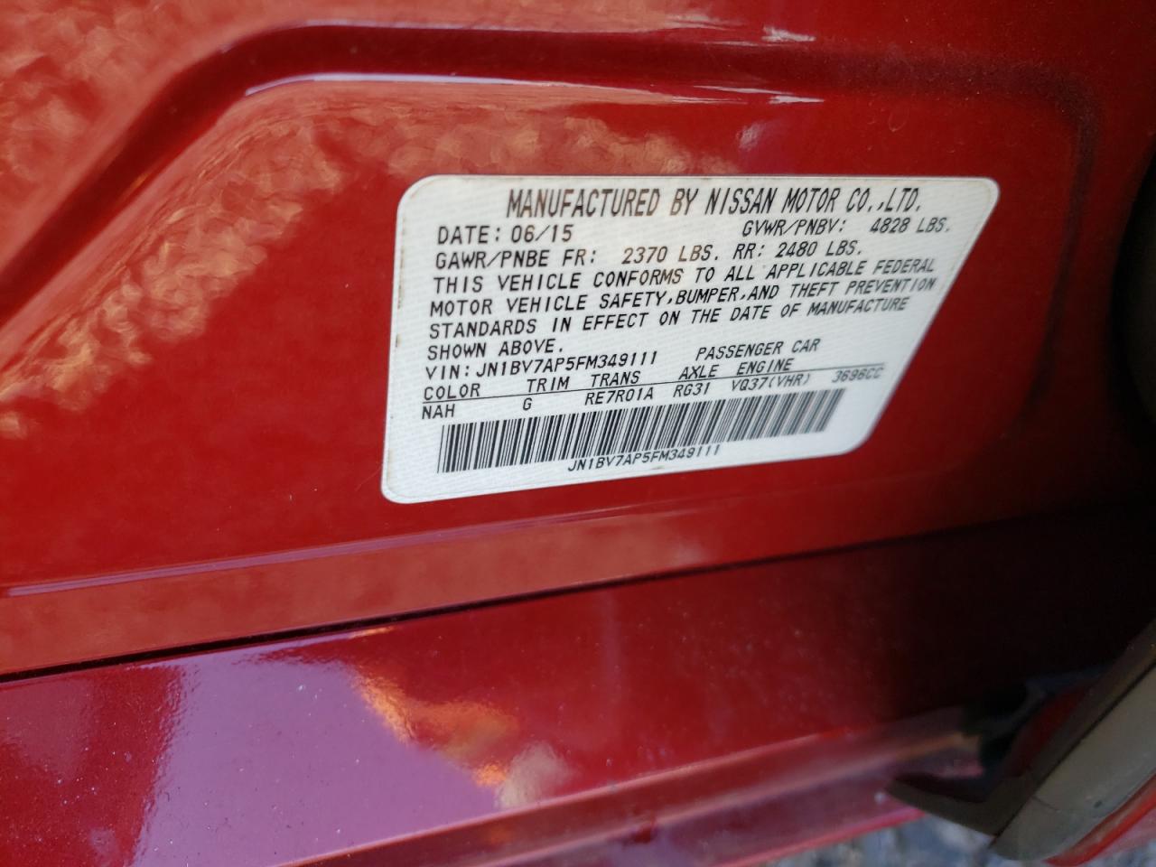 Photo 10 from auction – 2015 INFINITI Q50 BASE with VIN JN1BV7AP5FM349111