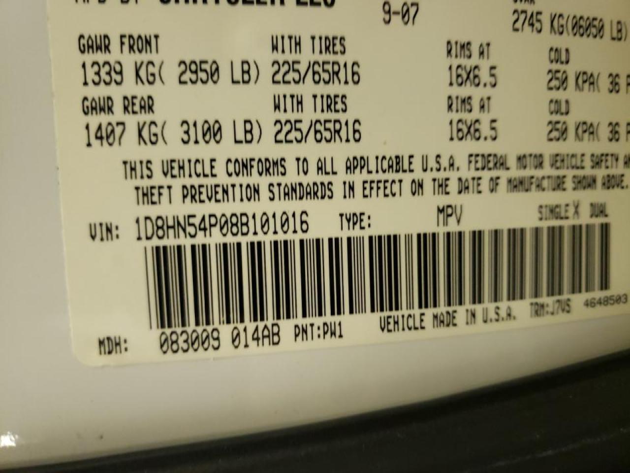 Photo 10 from auction – 2008 DODGE GRAND CARA with VIN 1D8HN54P08B101016
