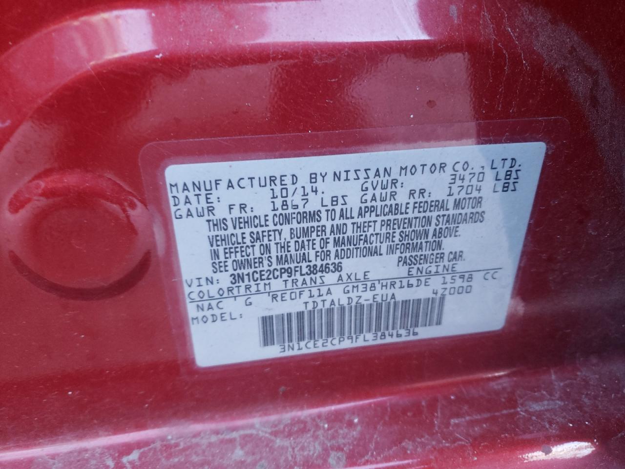 Photo 10 from auction – 2015 NISSAN VERSA NOTE with VIN 3N1CE2CP9FL384636