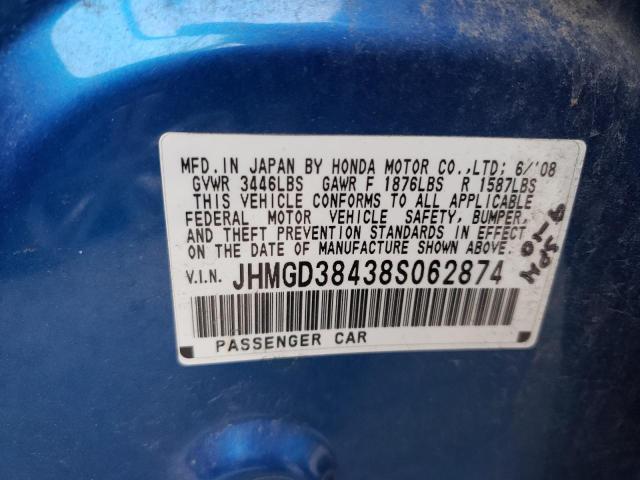 Photo 10 from auction – 2008 HONDA FIT with VIN JHMGD38438S062874